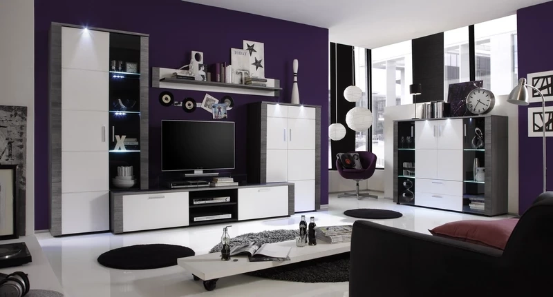 Obývací stěna - šedá / matná bílá - 8