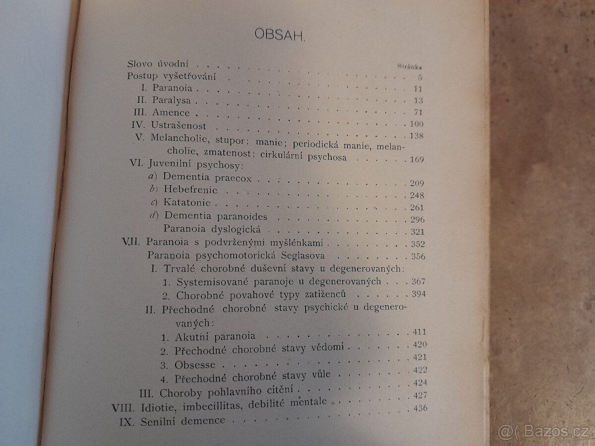 Kniha starožitná DIAGNOSTIKA CHOROB DUŠEVNÍCH 1904 - 8