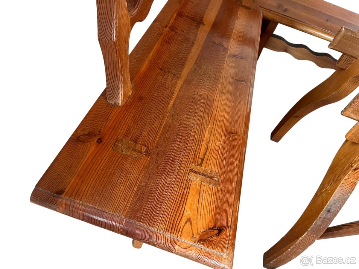 Starožitný chalupářský stůl, lavice, židle - 8