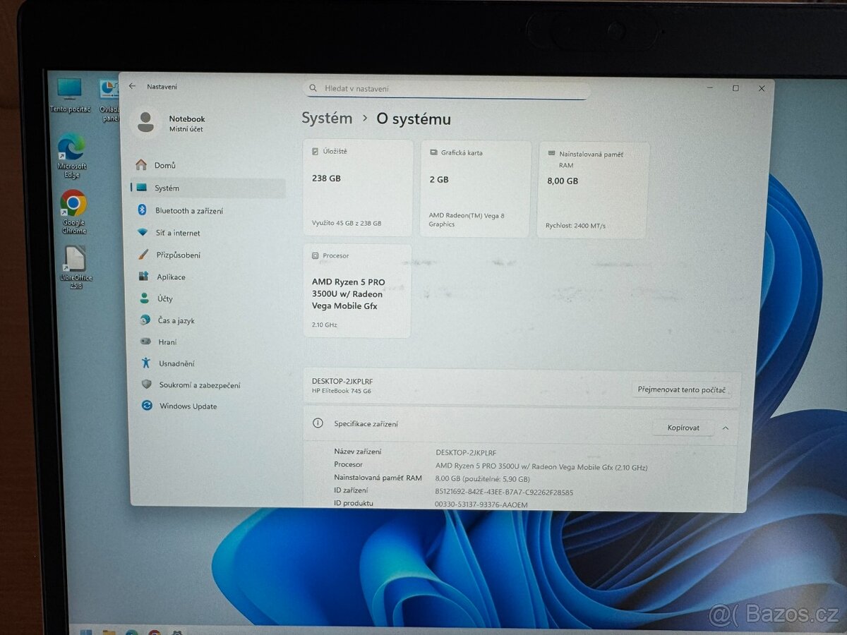HP EliteBook 745 G6, AMD Ryzen 5 SSD, Windows 11, záruka - 8