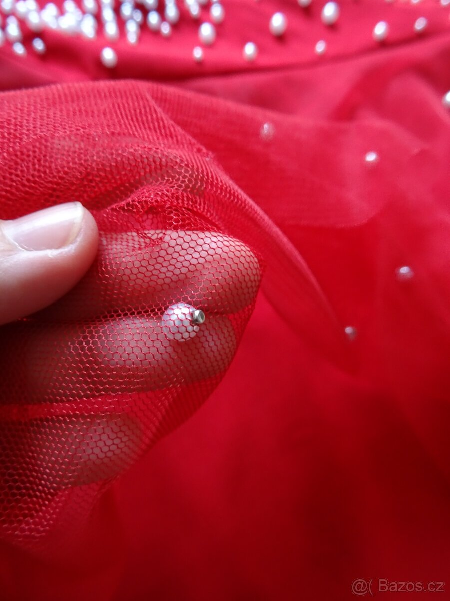 Plesové šaty s perličkami, vínové - 8
