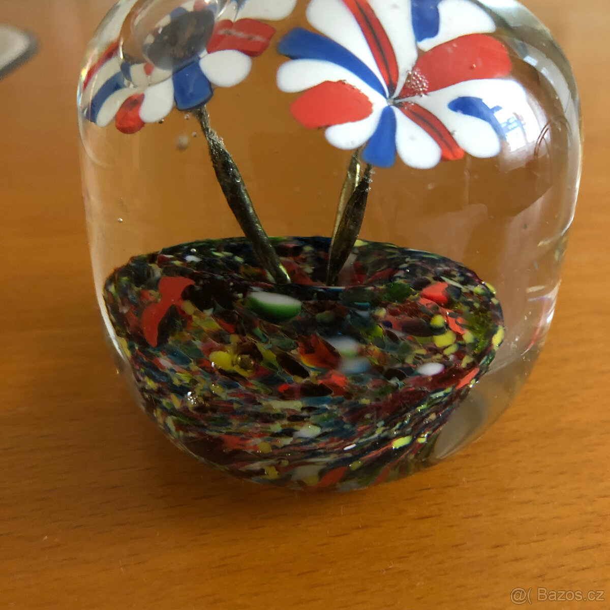 Starožitné skleněné těžítko květy - 8