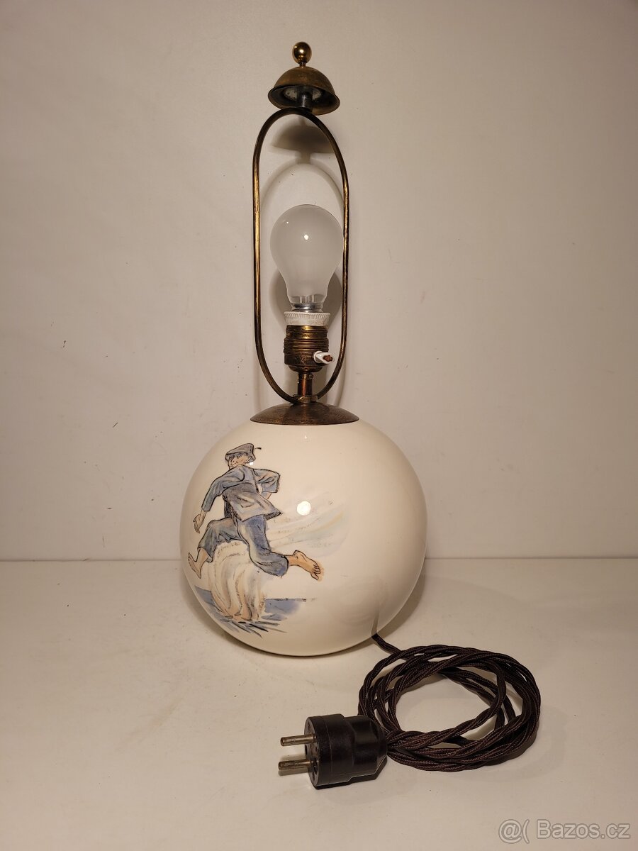 signovaná lampa, Matějů 1941, porcelánová stará lampička - 8