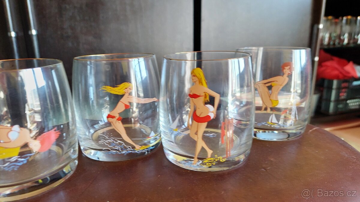 Retro malované sklenice 6 ks, slečny - 8