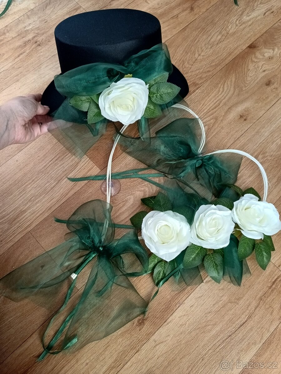 Svatební dekorace na auto - zelena - 8