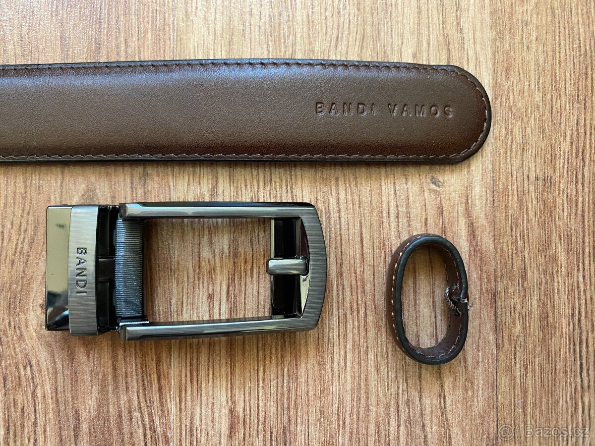 Nový pánský kožený opasek Bandi s aut. sponou-hnědý, nastav. - 8