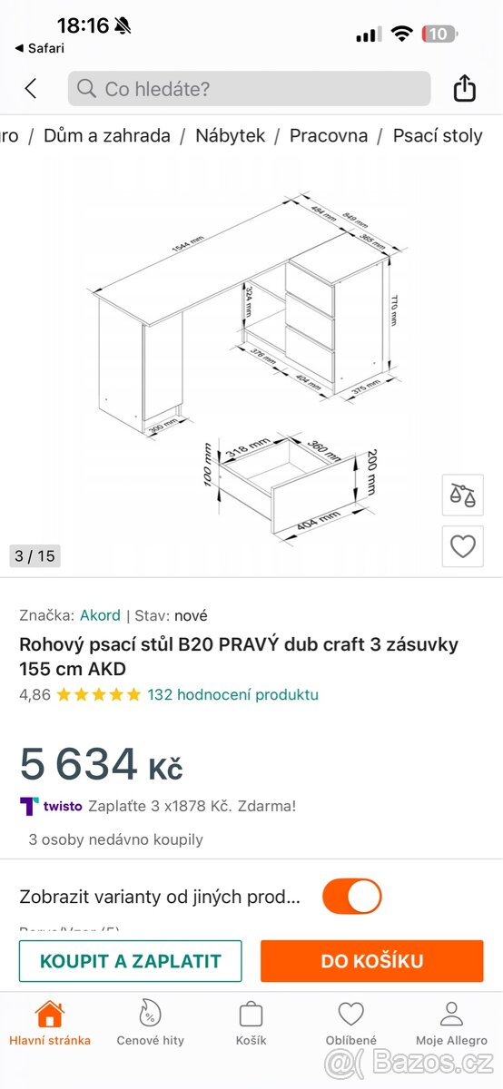 Rohový levý psací stůl - 8