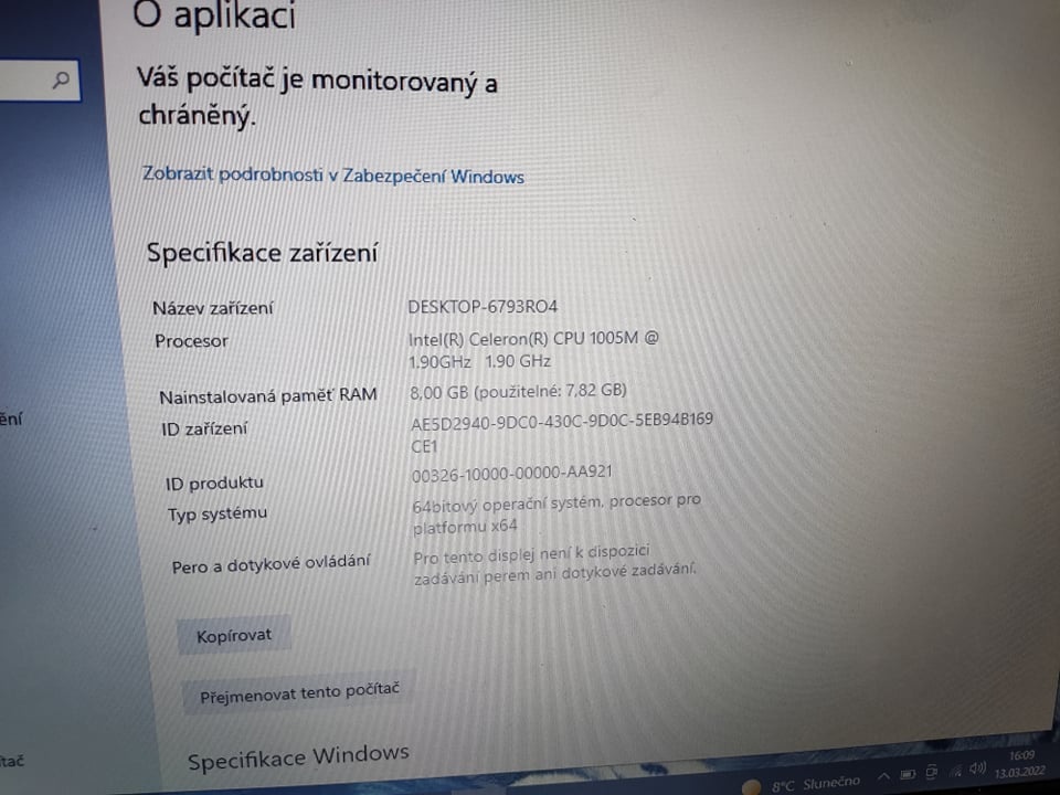 15,6" 2-jádro ACER , 8gb DDR3, 240gb SSD ,Windows 10, HDMI - 8