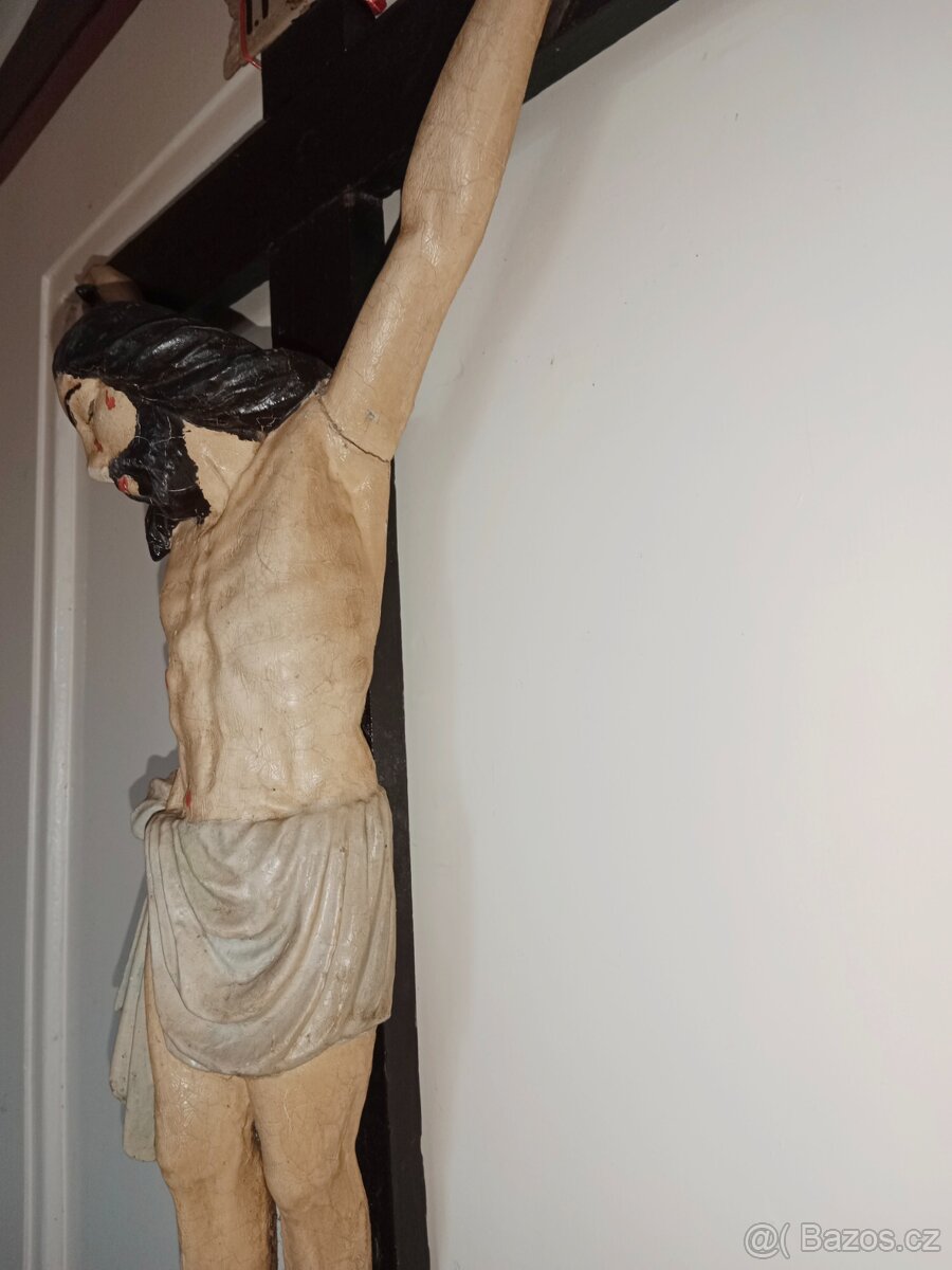 Pěkný hodně starý dřevěný Ježíš na kříži - 8