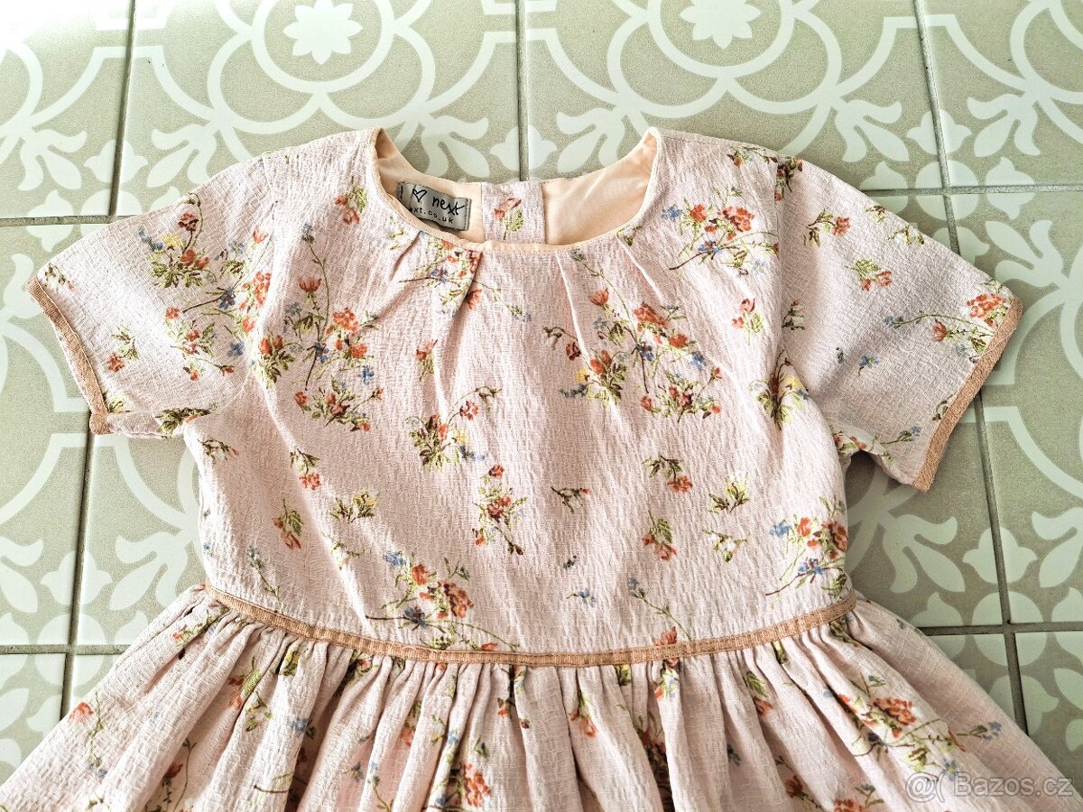 Nádherné šaty luční kvítí Next 104 růžové meruňkové - 8