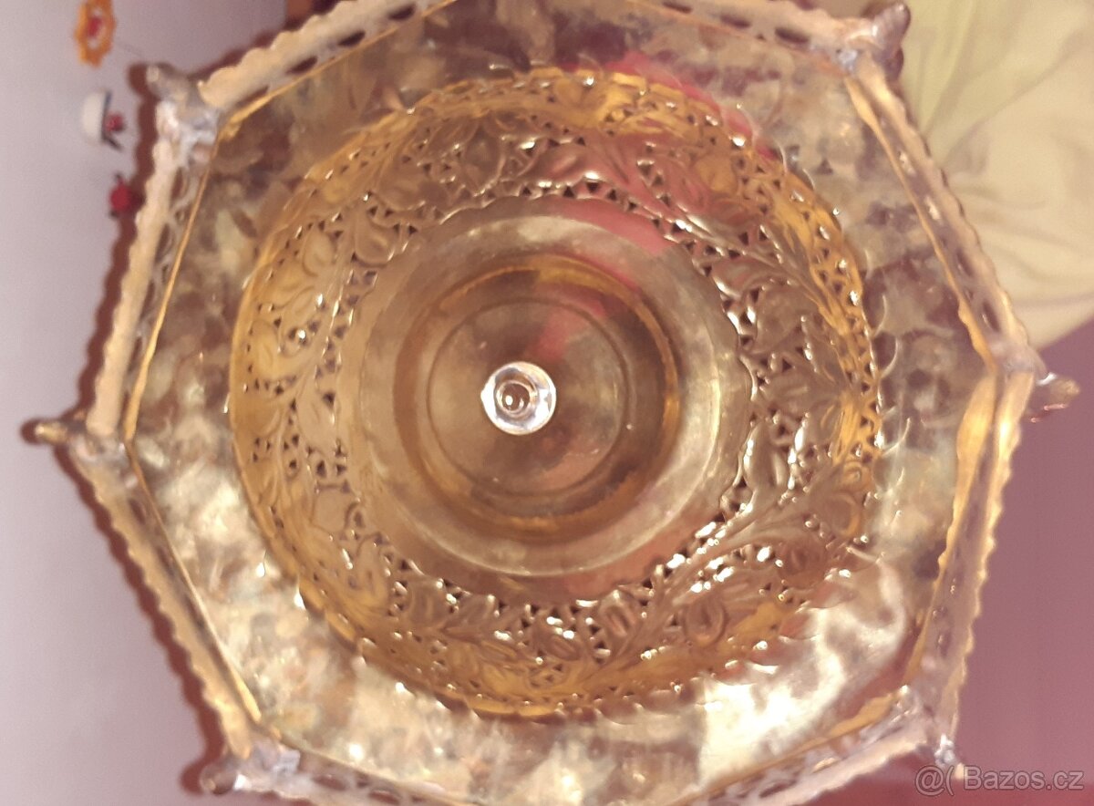 Starožitná masivní mosazná zdobená lampa - 8