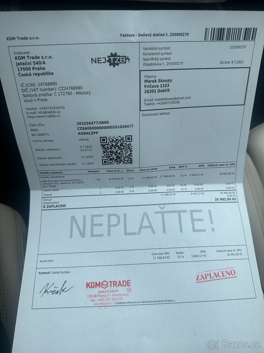 Plynový kotel s ohřevem TUV BAXI Eco5 Blue 24 - 8