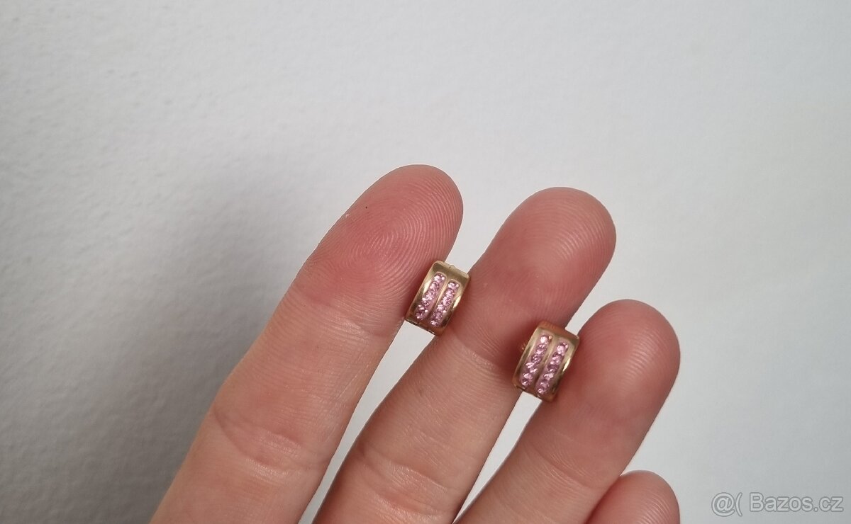 Nové dívčí ocelové náušnice s růžovými bižu kamínky - 8