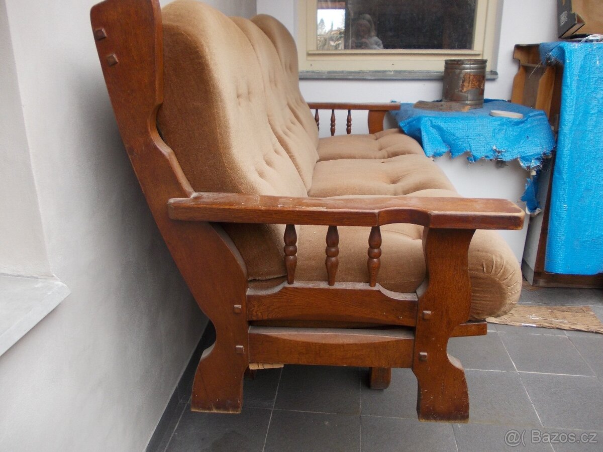 Sedací souprava z dubového dřeva, opravdu bytelná. - 8