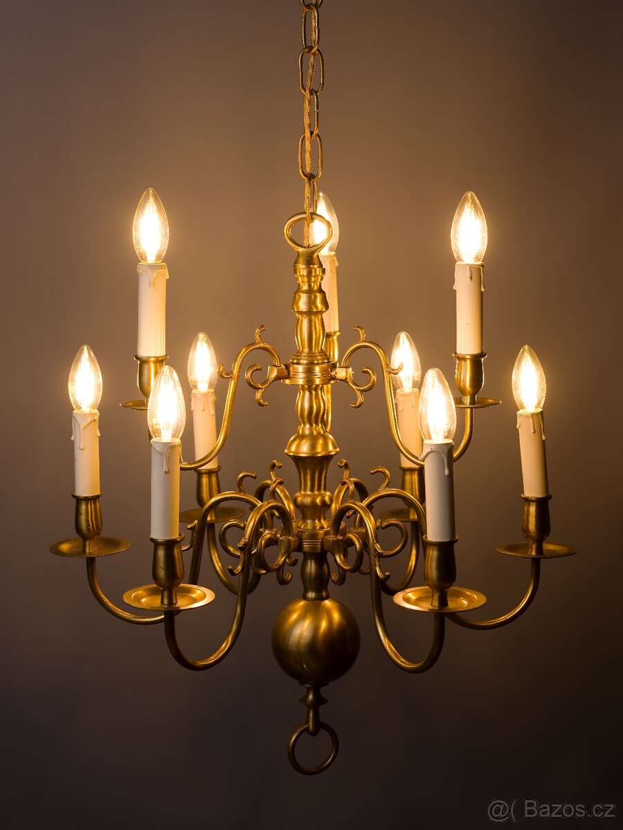 Devítiramenný mosazný lustr holandského typu - 8