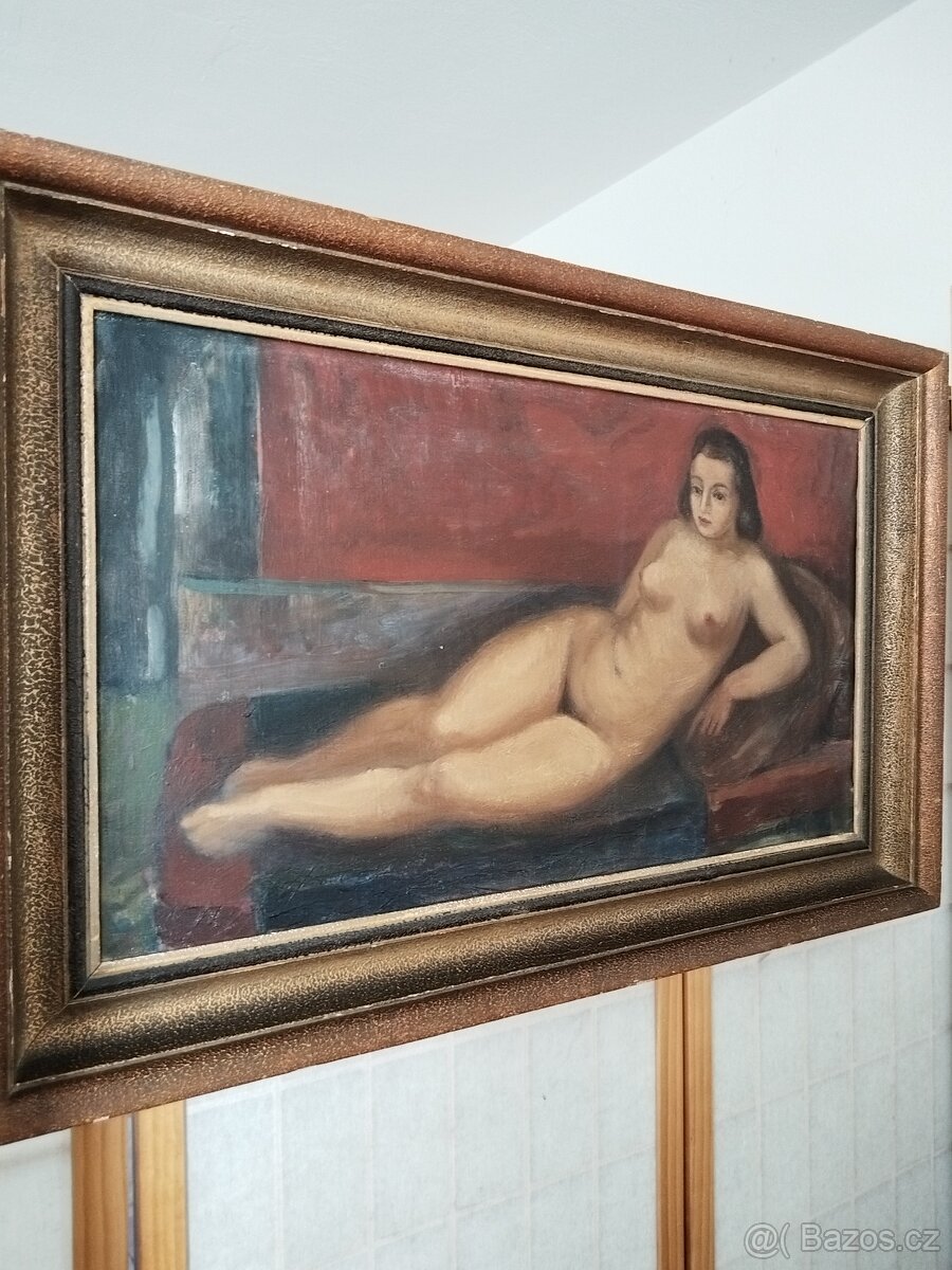 obraz LEŽÍCÍ DÍVKA, akt, olej, sign. Bedřich Knopp 1948 - 8