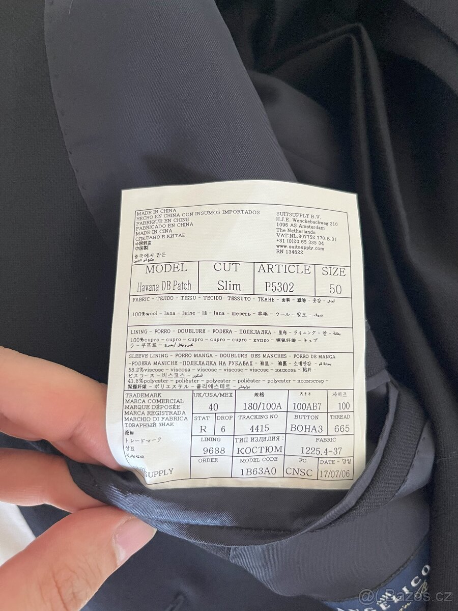 Nový vlněný oblek Suitsupply Havana Navy vel. 50 - 8