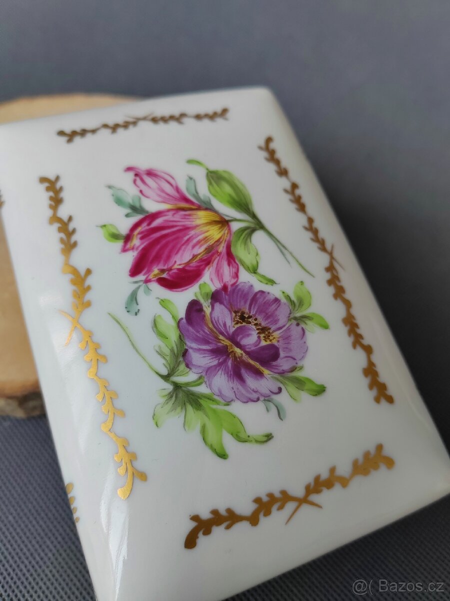 Unikátní ručně malovaná porcelánová dóza Dresden (1902-1916) - 8