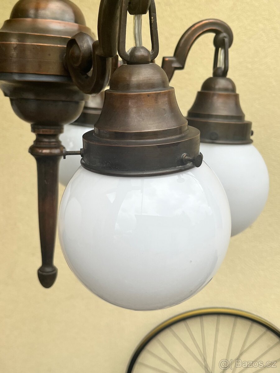 Starožitný mosazný pětiramenný lustr - 8