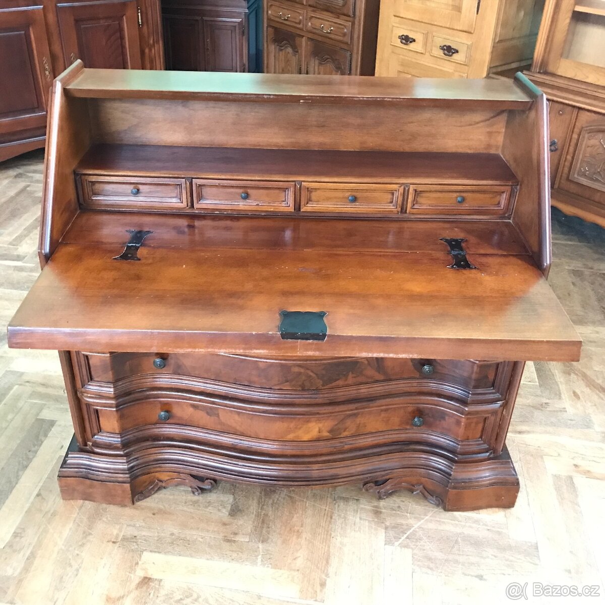 Sekretář - psací stůl zámecký, vykládaný dub - 8