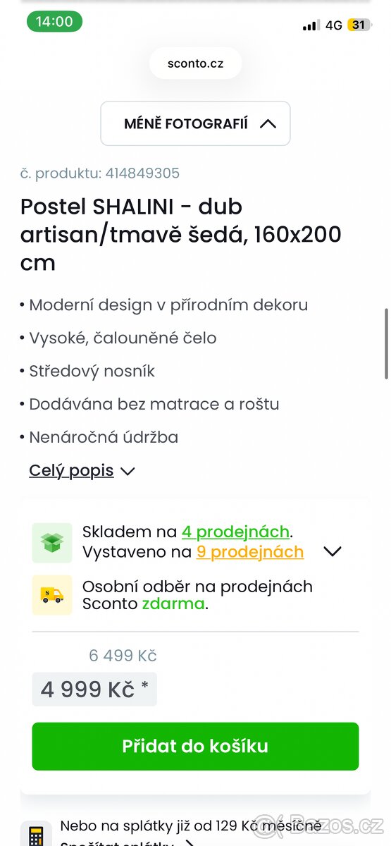 Postel s roštem dub Artisan 160x200 - 8