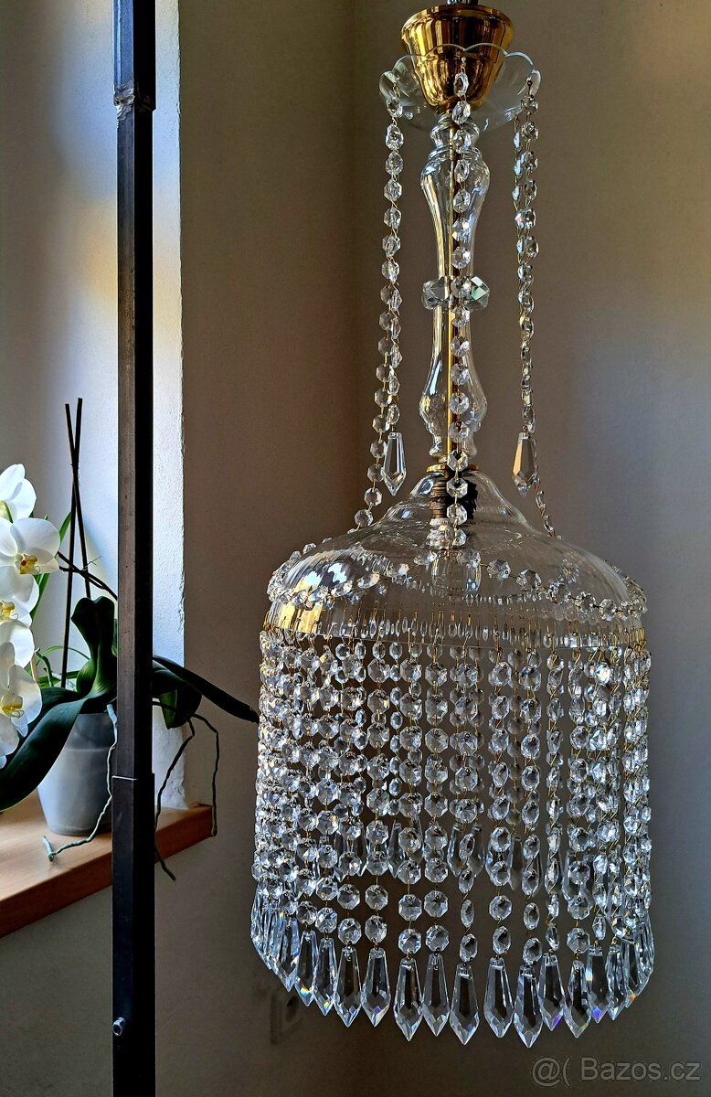 Starožitný celoskleněný křišťálový lustřík, lustr, - 8