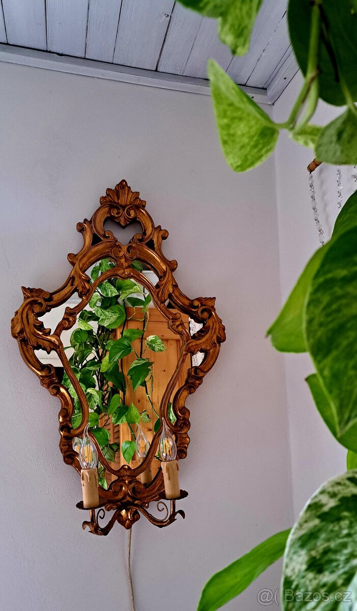 Starožitné osvětlené zrcadlo, lampička - 8