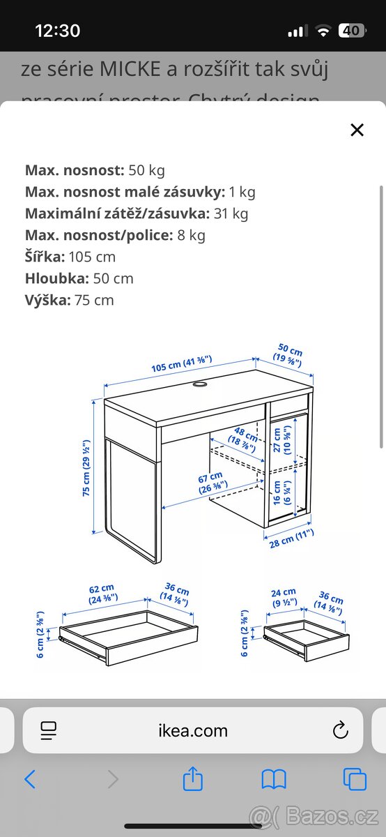 Nový pracovní stůl Ikea Micke 105x50cm - 8