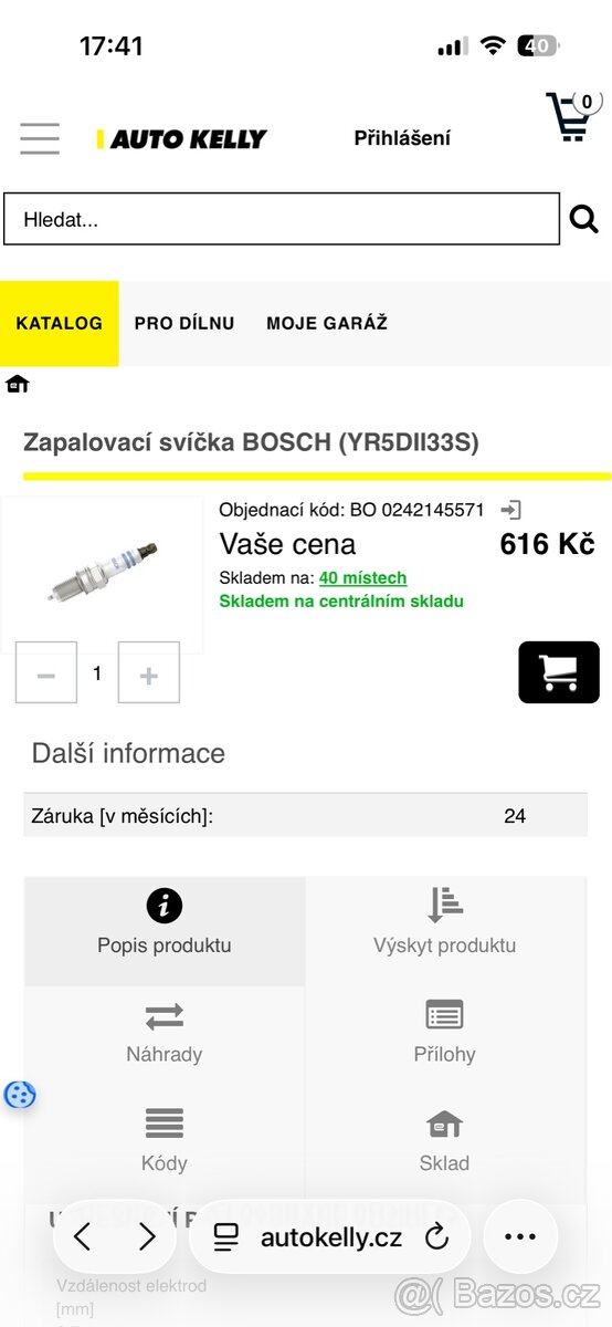 Zapalovací svíčka BOSCH (YR5DII33S) 4ks - 8