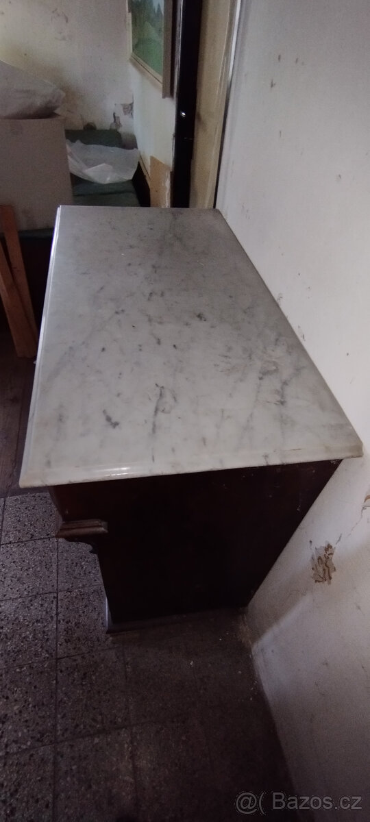 Starožitný příborník, skříňka, s mramorovou deskou - 8