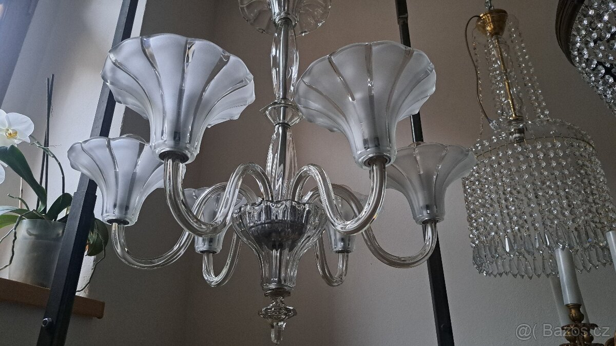 Art deco, starožitný celoskleněný lustr - 8