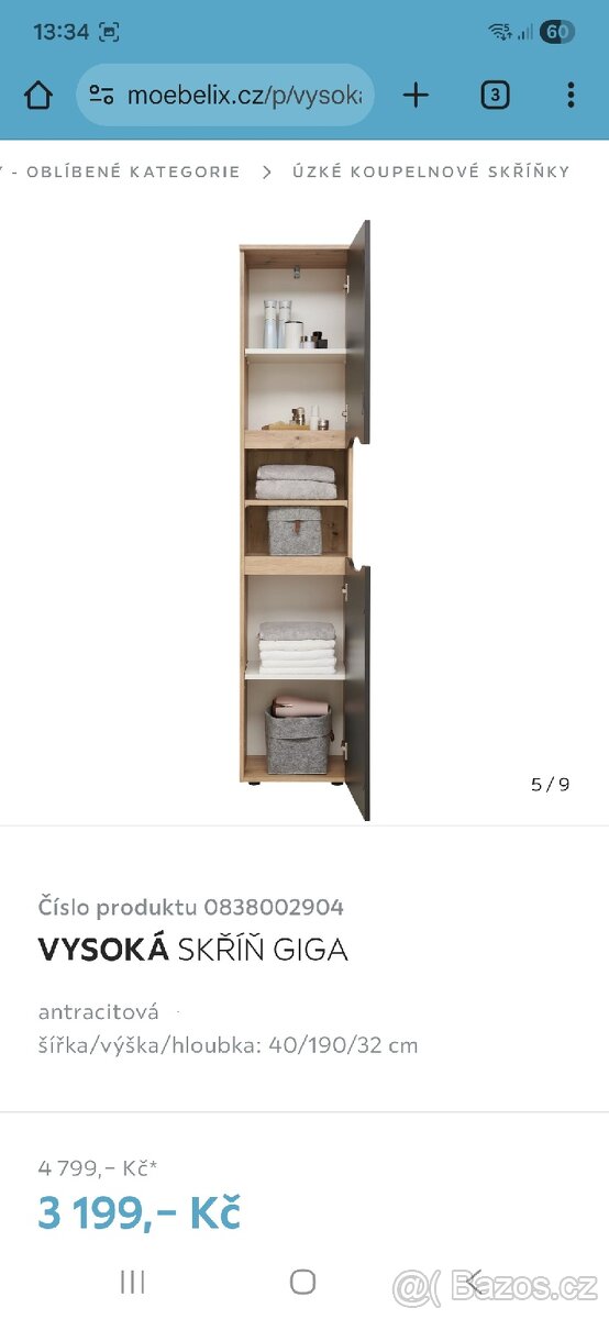 Vysoká koupelnová skříň Nová - 8