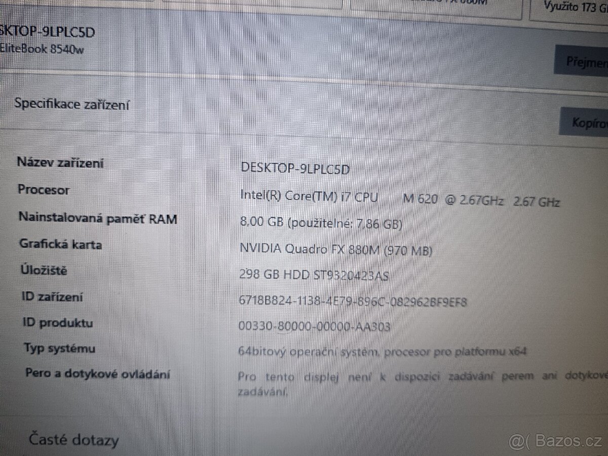 Notebook HP EliteBook 8540w win 10 Pro - 8