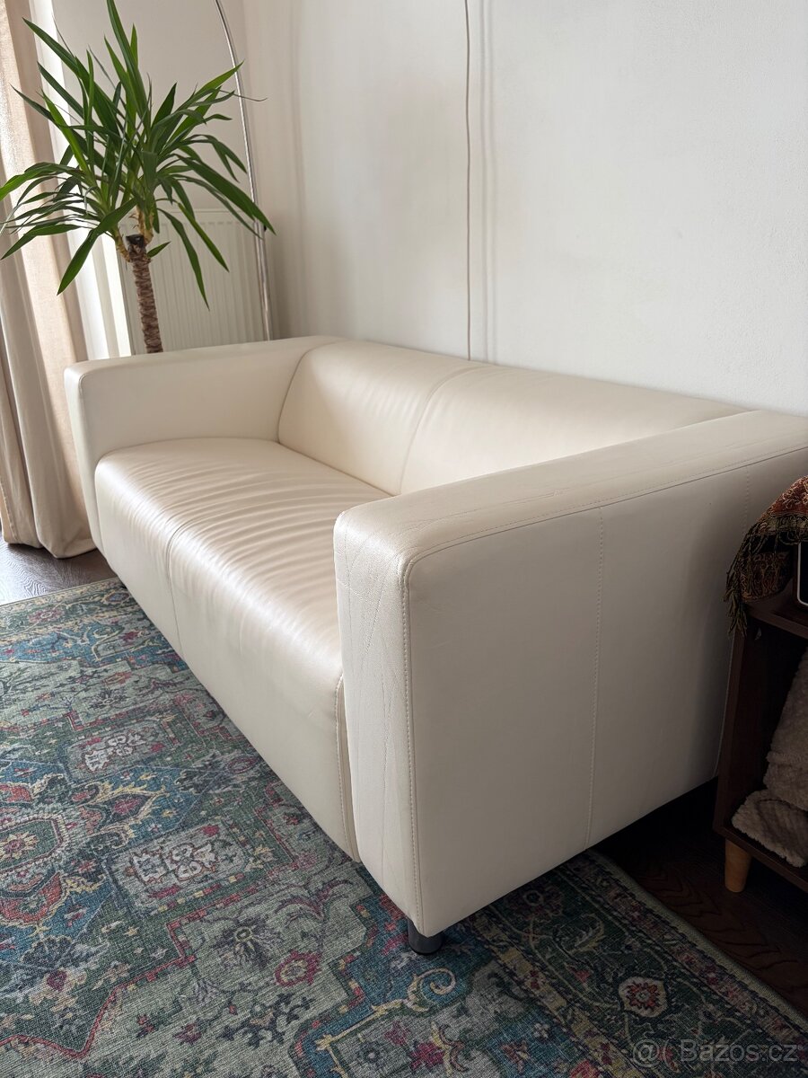 Kožená bílá sedačka/gauč - 8