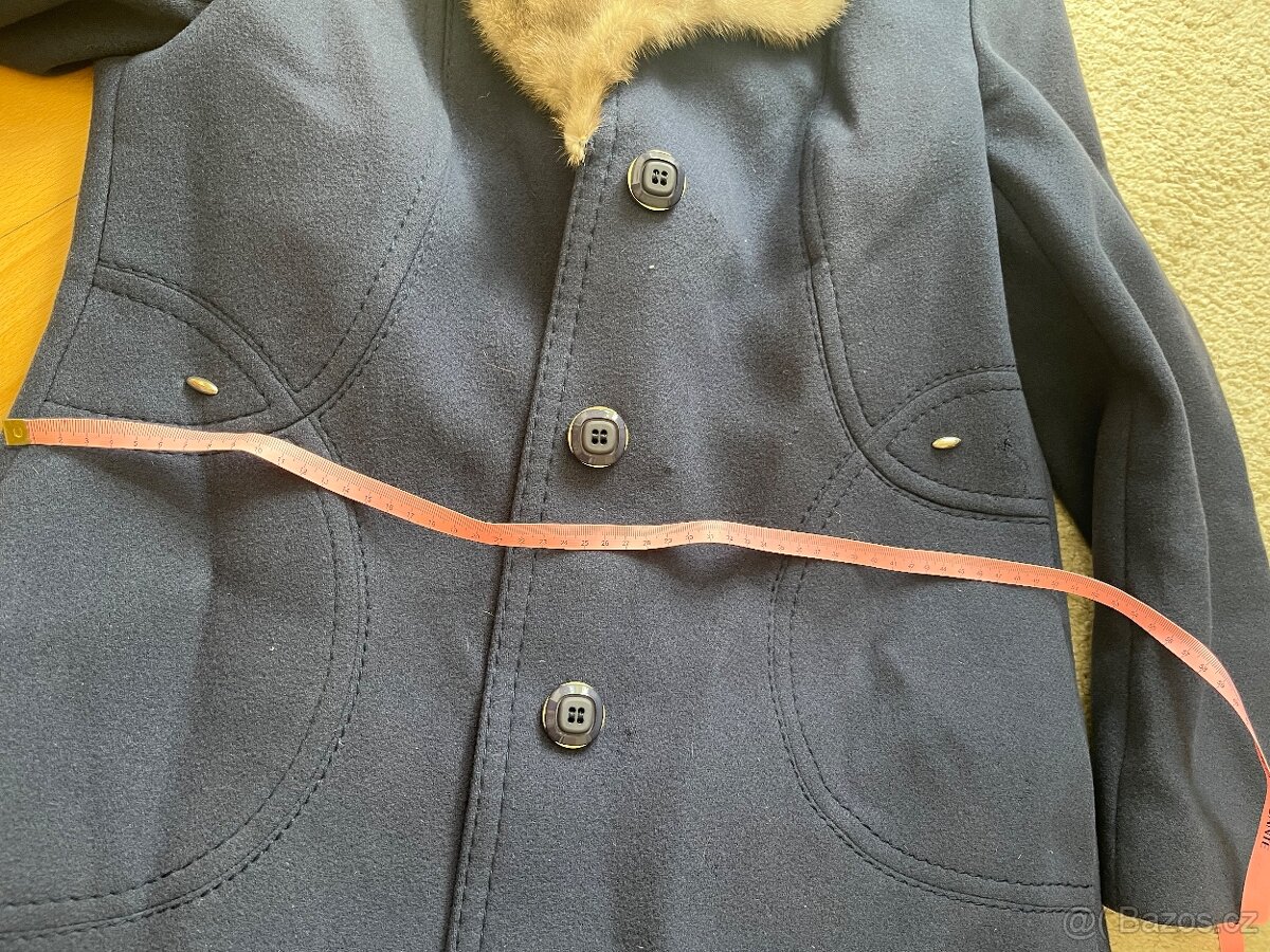 Vlněný vintage kabát s norkovou kožešinou M - 8