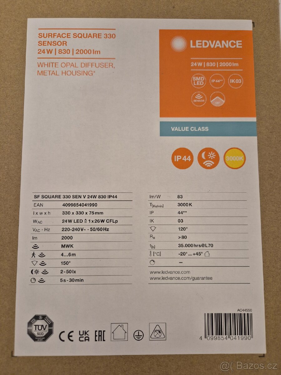 Čtvercové svítidlo LEDVANCE, IP44, pohyb. senzor. - 8