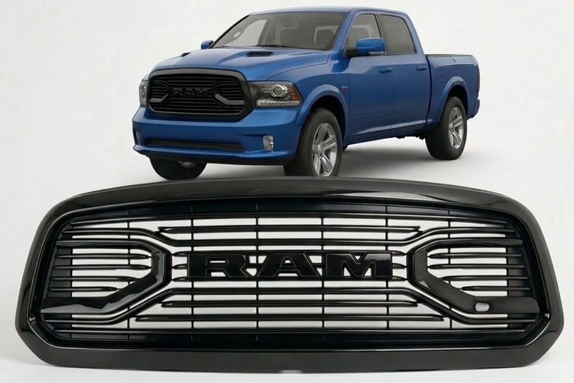 DODGE RAM 1500 2013-2018 ČERNÁ LESKLÁ MASKA + EMBLÉM NOVÁ - 8