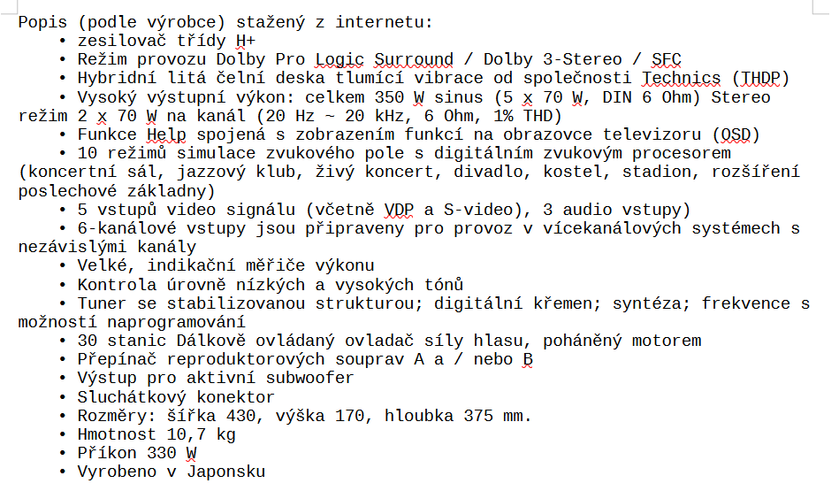Prodám TECHNICS SA-TX50 RECEIVER - 8