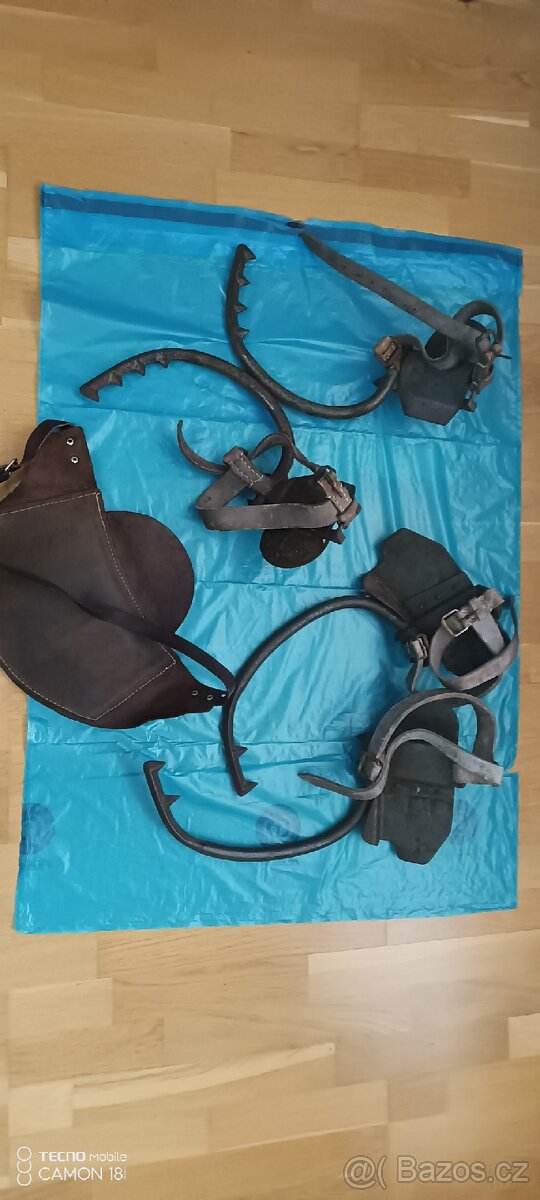 Staré stupačky na sloupy/stromolez/2páry+ochr.kož.beder.pás - 8