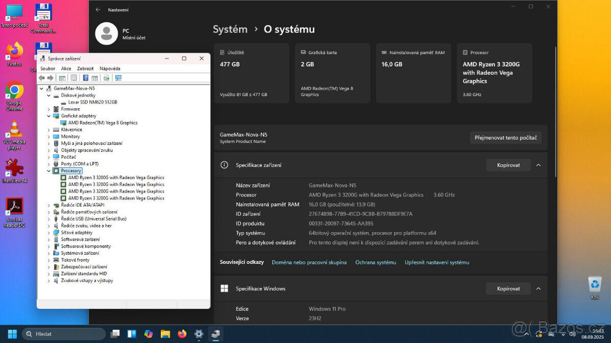 Nový PC - WIN 11, Ryzen 3 4x 4.0GHz, 16GB RAM, 512GB M2 SSD - 8