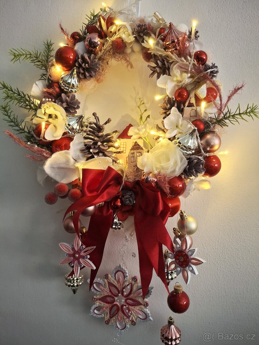 Věnec Vánoční červeno-růžový - 8