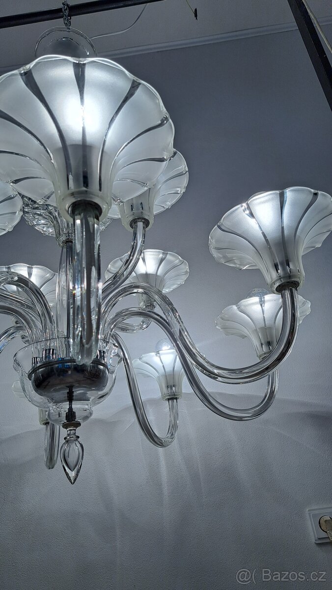 Starožitný Art Deco celoskleněný lustr. - 8