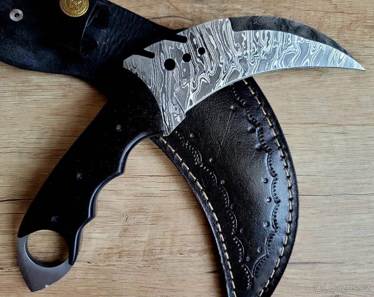 lovecký Damaškový nůž KARAMBIT 23,5 cm ručně vyrobeno - 8