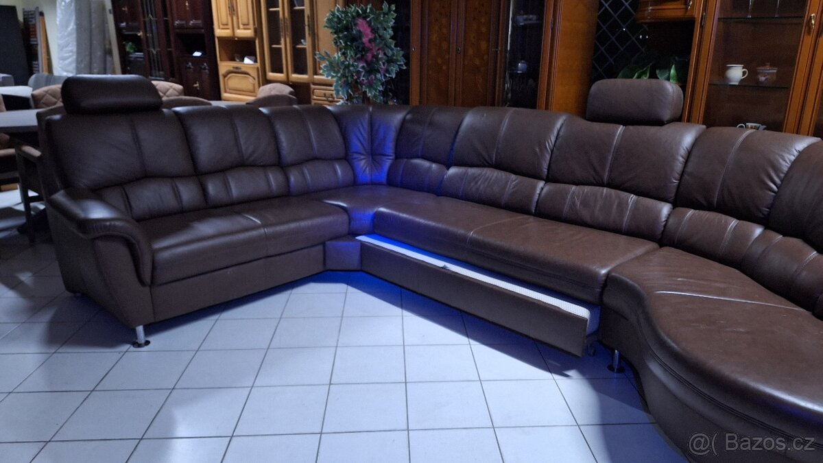 Rozkládací Kožená sedací souprava - 8