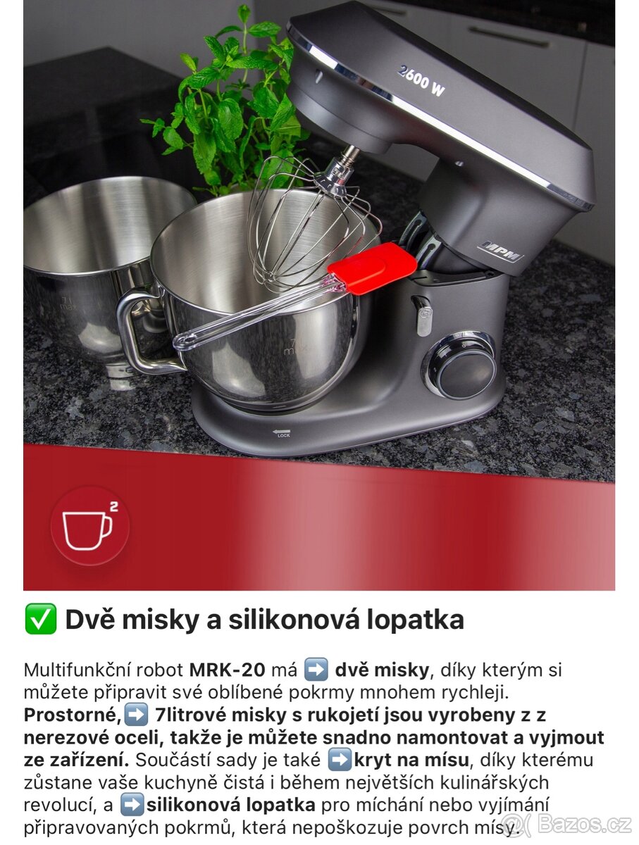 Kuchyňský planetární robot 2 misky v sadě MPM MRK-20 2600 W - 8
