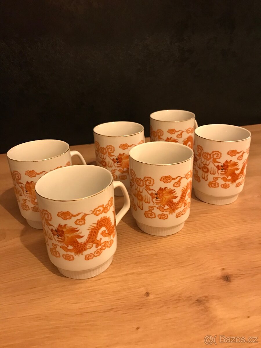 Retro hrnky s červeným drakem - 8