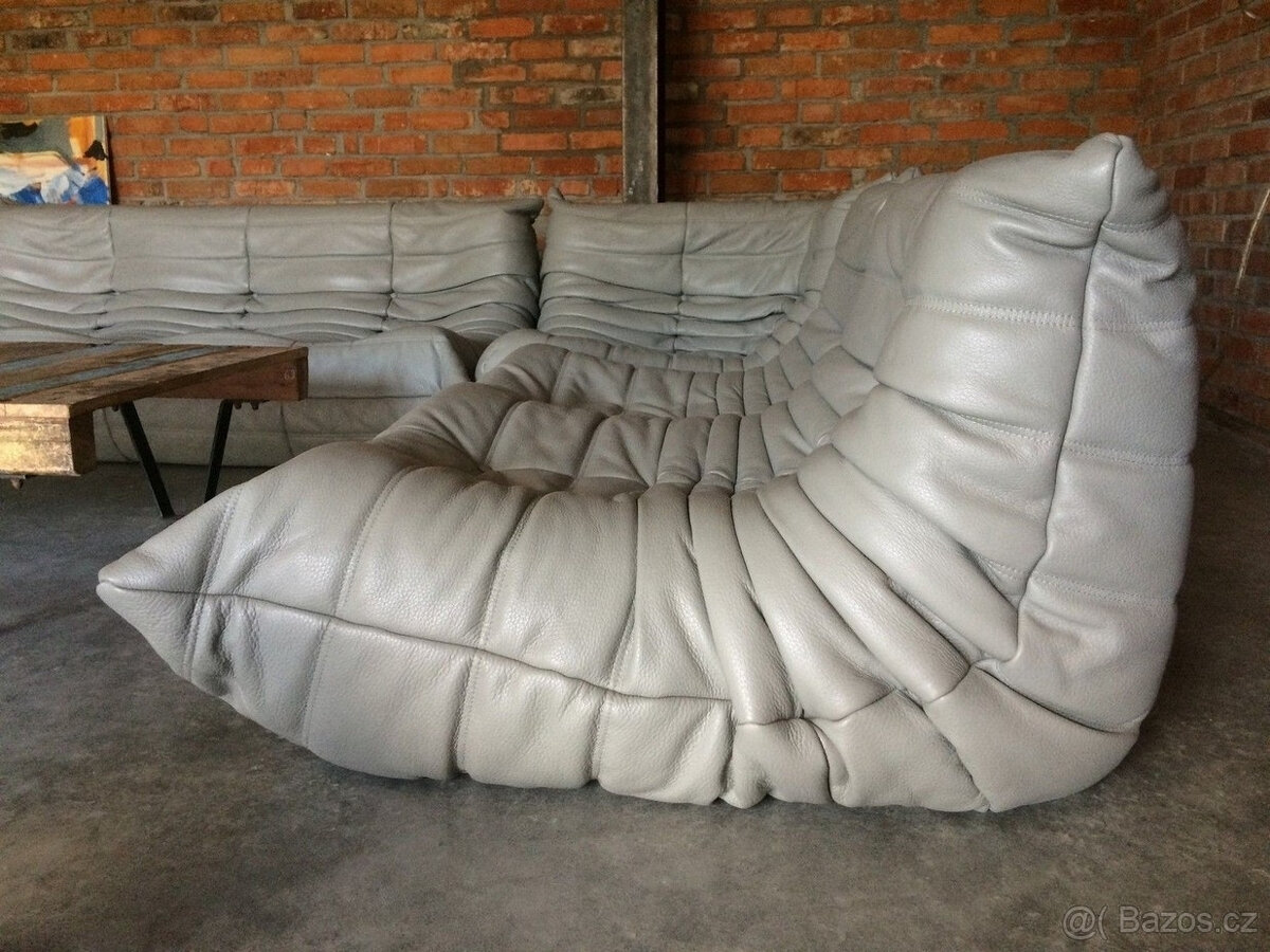 Sada Togo Ligne Roset z pravé kůže šedé, 5dílná (3, 2, 1, ro - 8