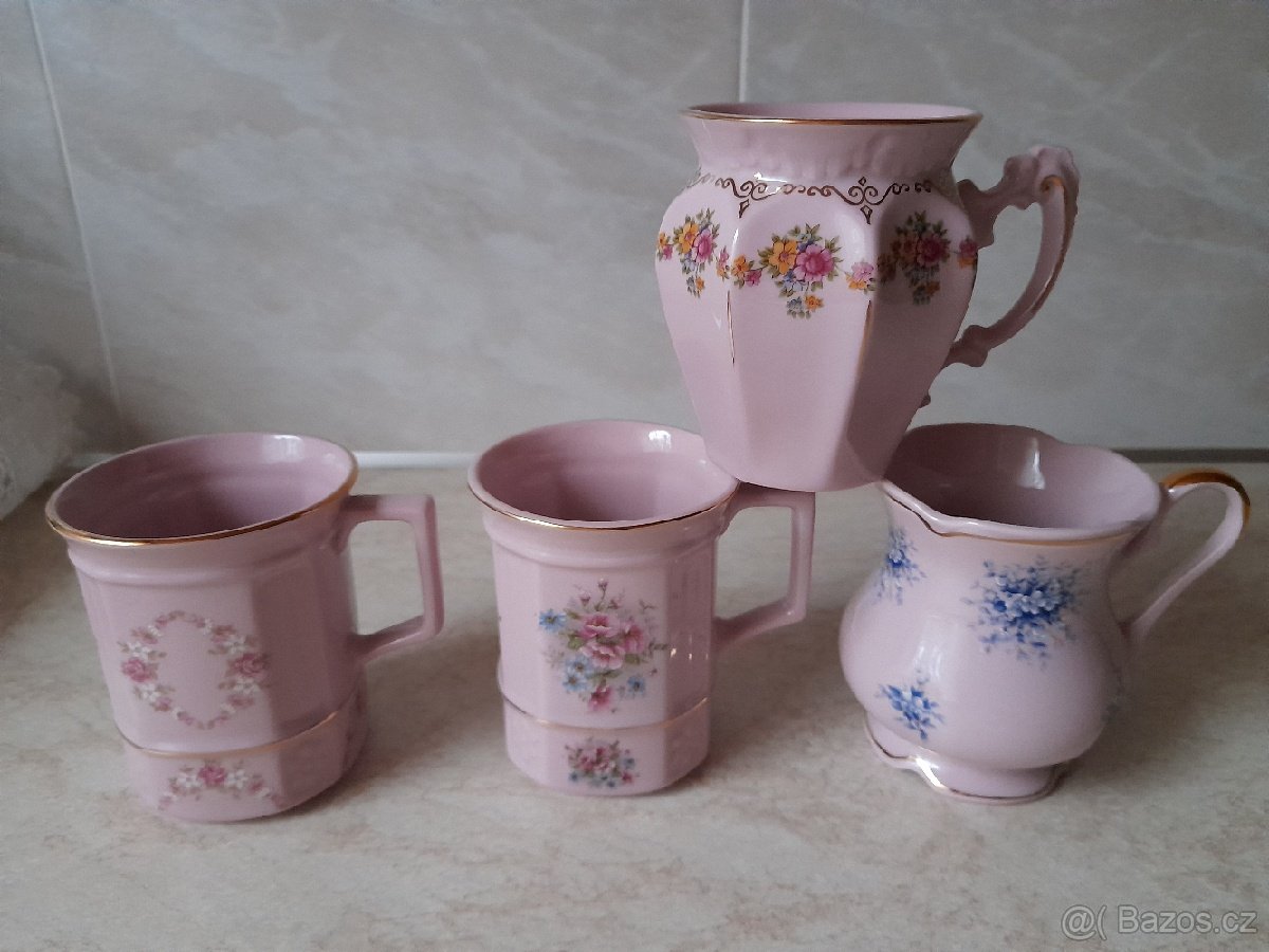 Porcelánový hrnek.Hrnek krteček.Skleničky.Růžový porcelán. - 8