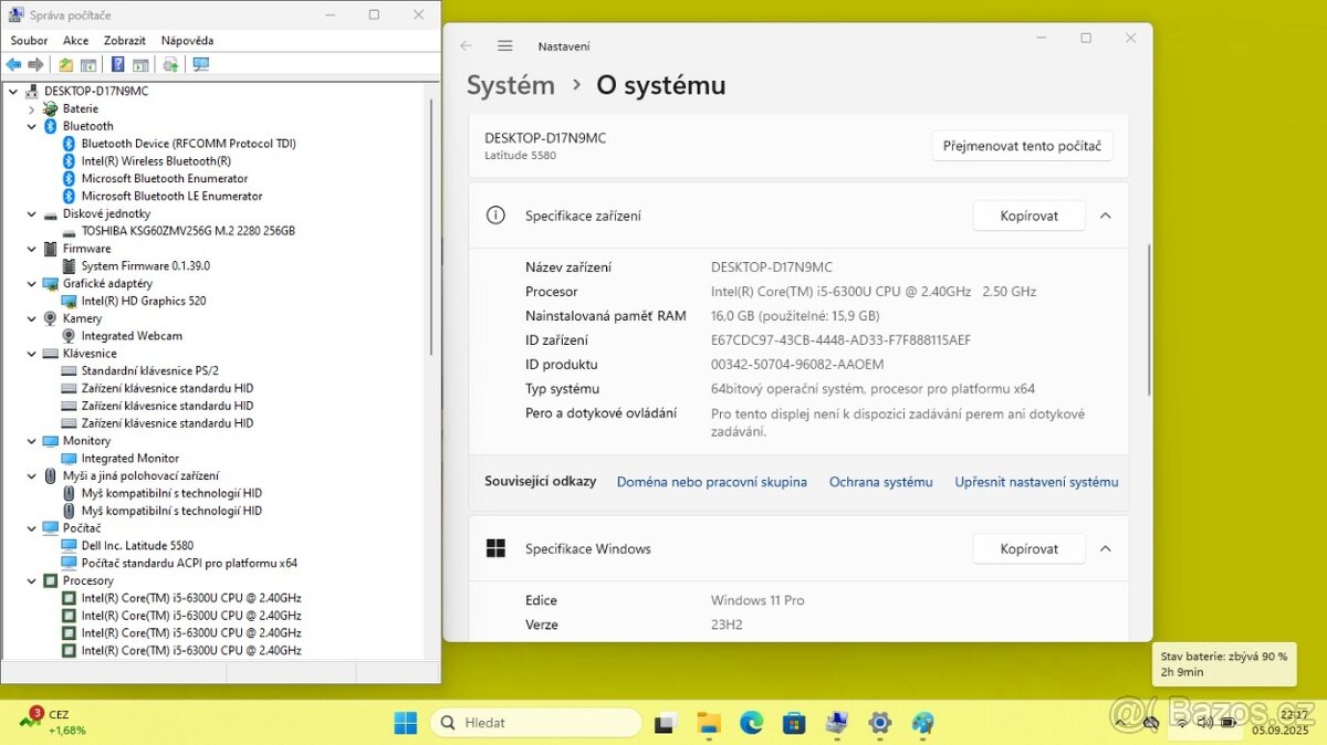 DELL LATITUDE E5580 /i5-6300/16GB/SSD256GB/WIN11/ZÁRUKA - 8