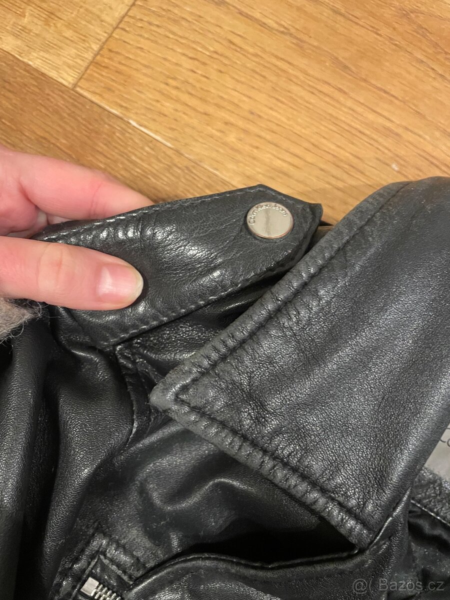 Calvin Klein Jeans – černá KOŽENÁ biker bunda z jehněčí kůže - 8